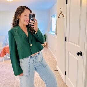 GANNI Green Cropped Blazer Jacket 34 Small